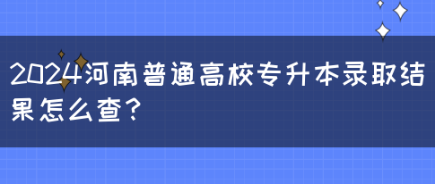 2024河南普通高校专升本录取结果怎么查？